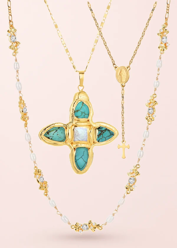Lou & Laurent – Schmuckset mit Kreuz-, Muschel- und Perlenoptik