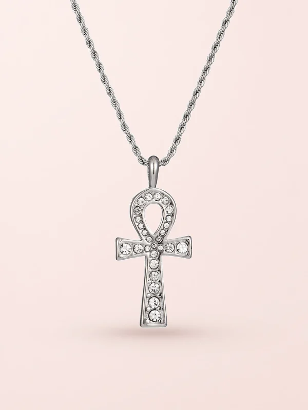 Glittering Ankh – Halskette mit Ankh-Symbol in Silberoptik