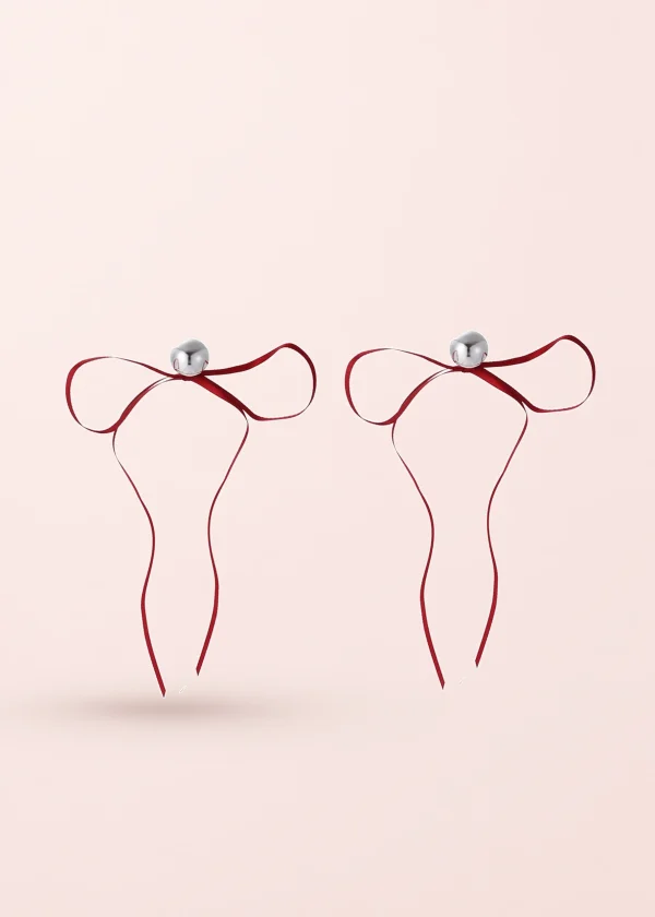 Red Bow – lange Ohrringe mit Schleife und Band