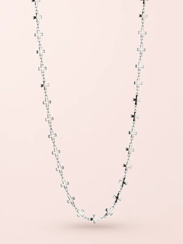 Pauline Cross Silver Long Necklace