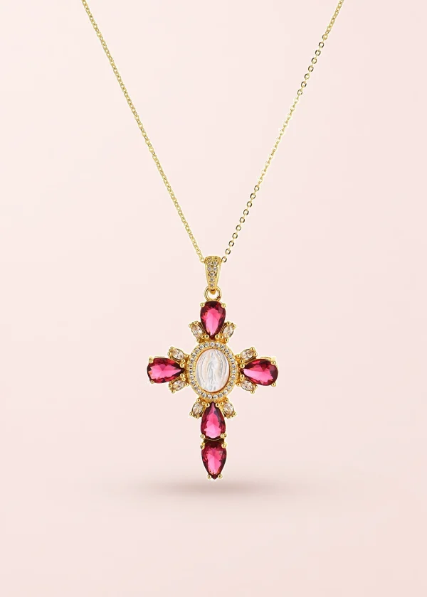 Luana Red Cross Golden Necklace