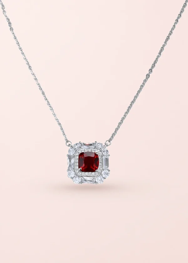 Amy Red Square – Halskette mit geometrischem Zirkonia und roten Akzenten