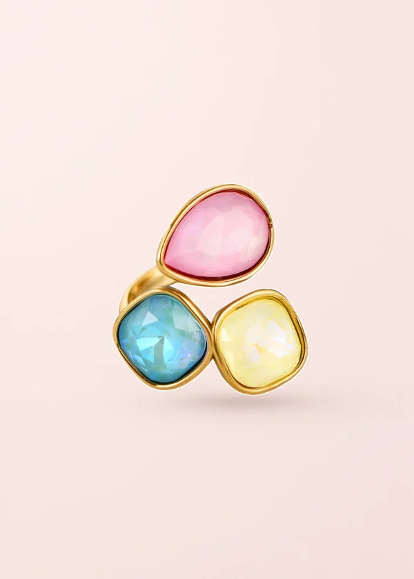 Theodora Trio Energy Stones – Ring mit drei Kristallen in Goldoptik