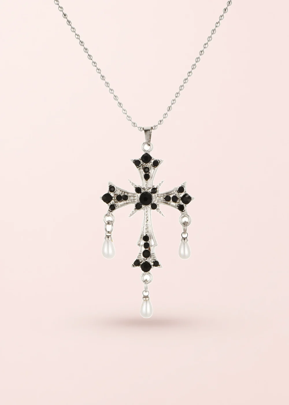 Produktfoto: Kurt Cross Pearl – Halskette mit Kreuz und Perlenoptik in Silberoptik