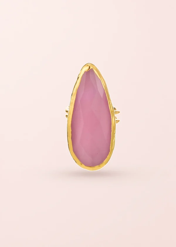 Matilda – Ringe mit rosa Naturstein in Goldoptik