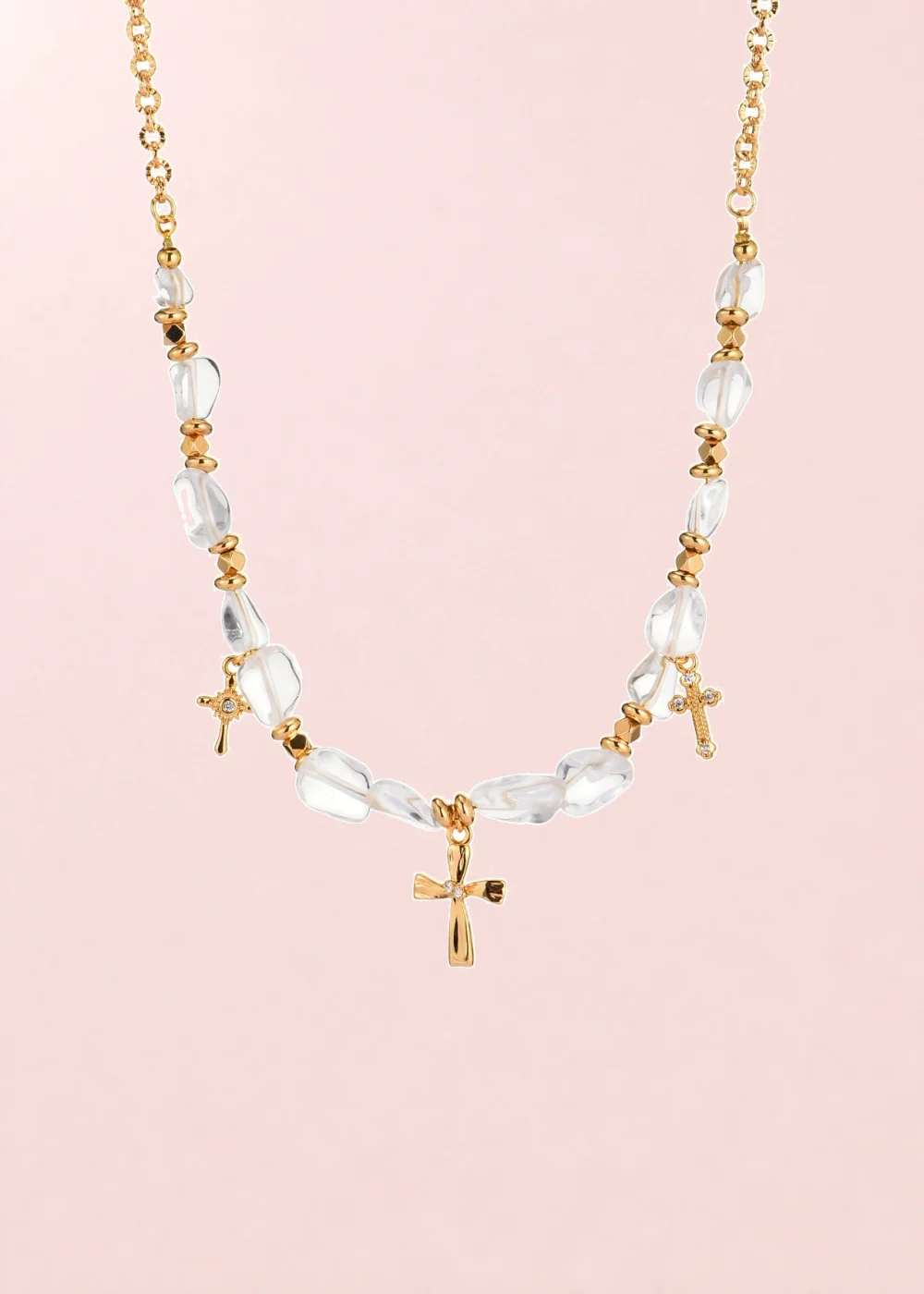Crystal Soul Cross Golden Necklace product photo
