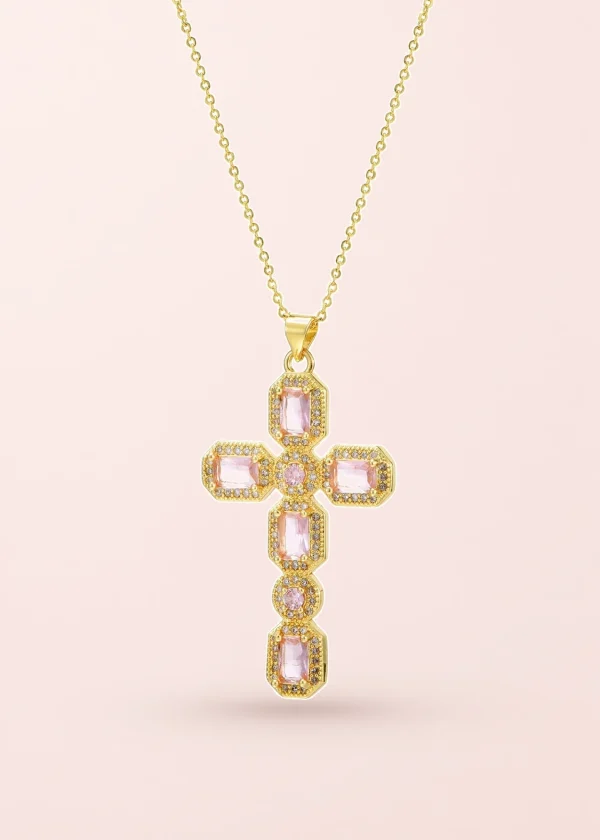 Scarlett Pink Golden Cross Necklace