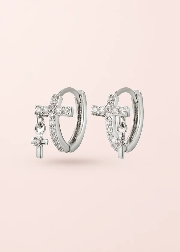 Valeria Duo – Creolen mit Kreuzdetails, Silber und Zirkonia