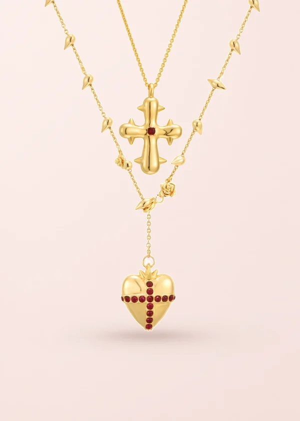 Blissful Seraphim – Halsketten-Set mit Herz und Kreuz in Goldoptik