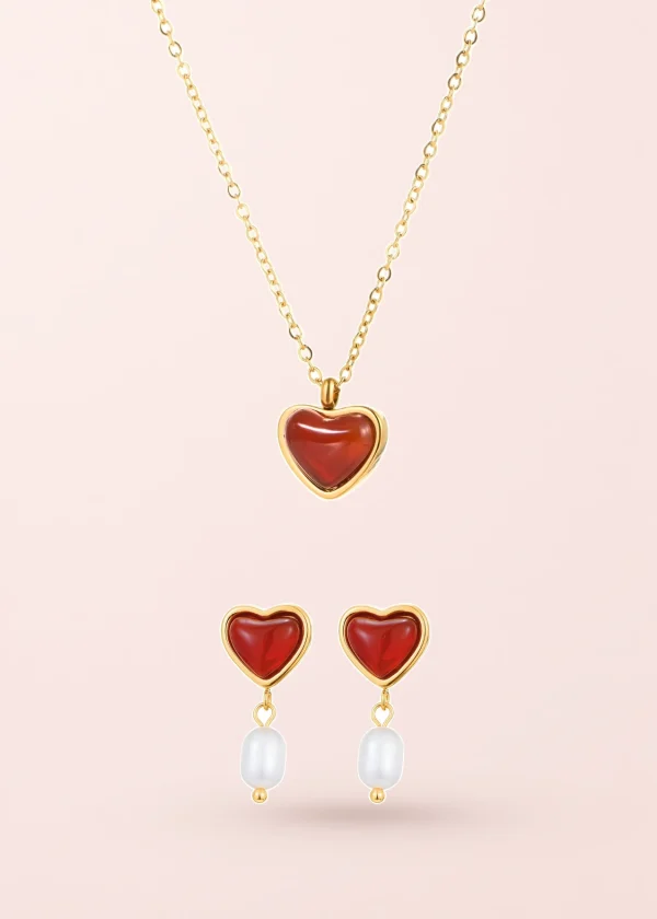 Emily – Schmuckset mit Herzen und Perlenoptik