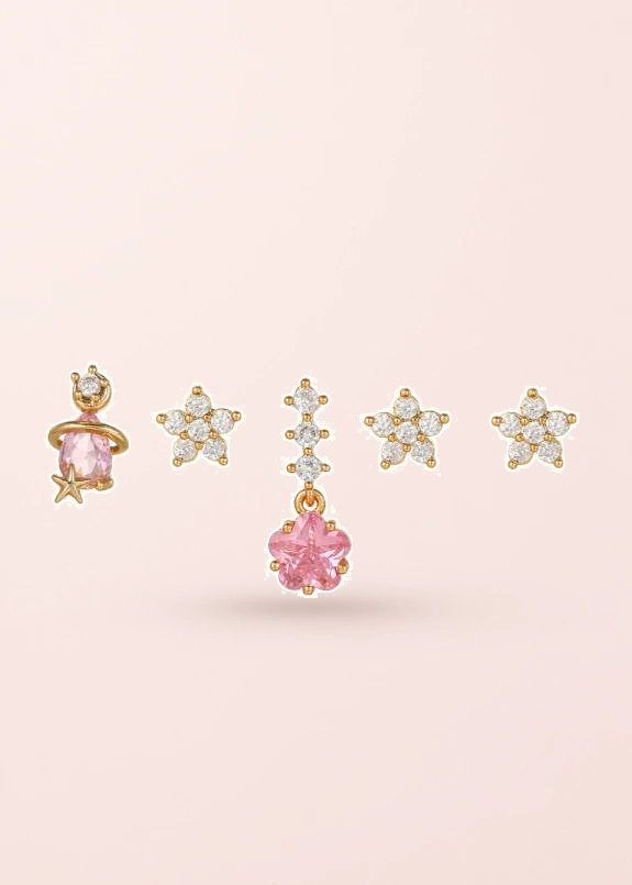 Petit Pauline Pink Stars – Ohrringe mit Sternen und rosa Akzenten in Goldoptik