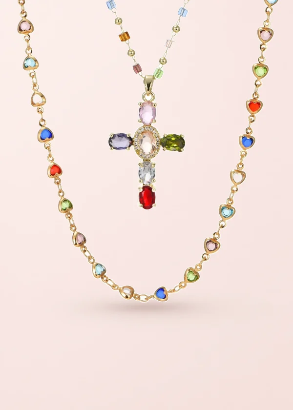 Geraldine & Michelle – Schmuckset mit Kreuzmotiv in Goldoptik