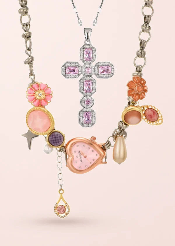 Anastasia & Scarlett – Schmuckset mit Kreuz und Uhrmotiv