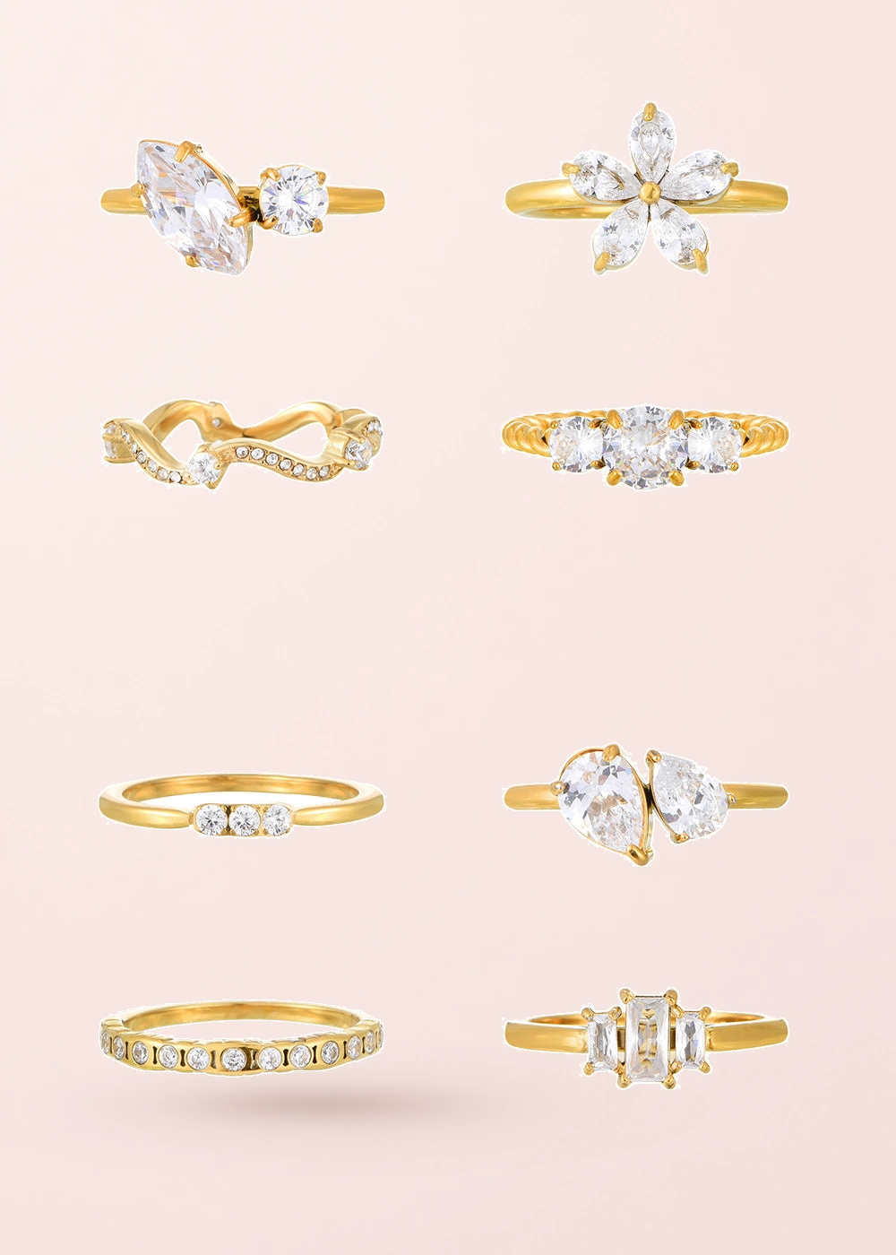 Bora Glittering – Ringsammlung mit Zirkonia in Goldoptik