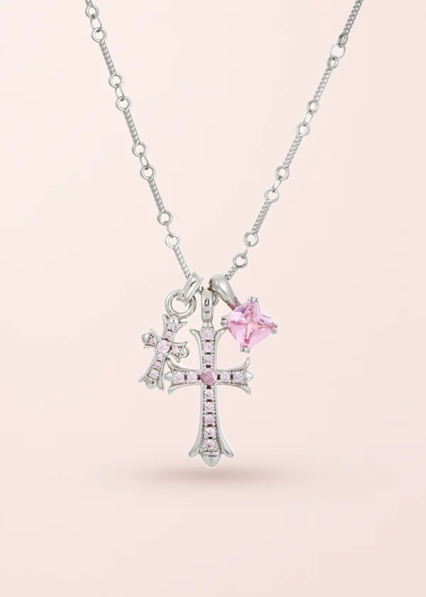 Val Duo Cross Pink Silver Necklace