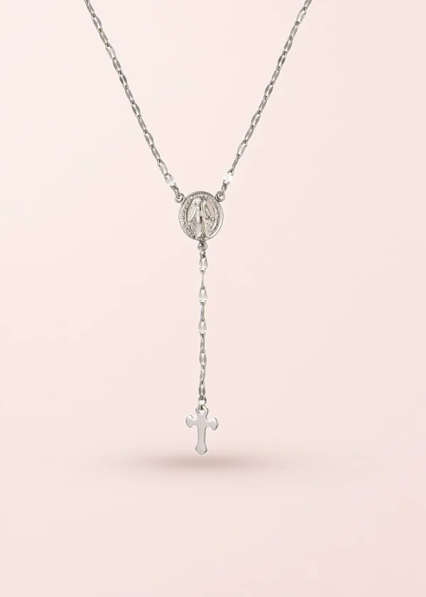 Martina Cross Long Chain Necklace - Silver