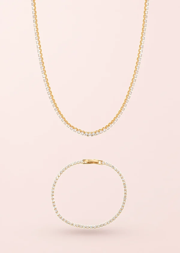 Glittering – Schmuckset mit Steinreihe im Tennisstil in Goldoptik