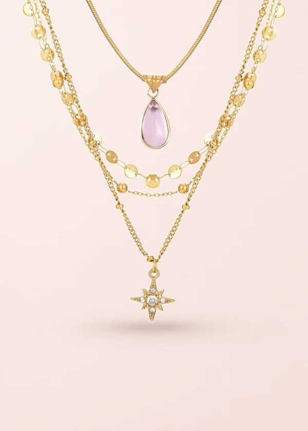 Rosalia & Star Trio – Schmuckset mit Sternen und mehrlagigen Ketten in Goldoptik