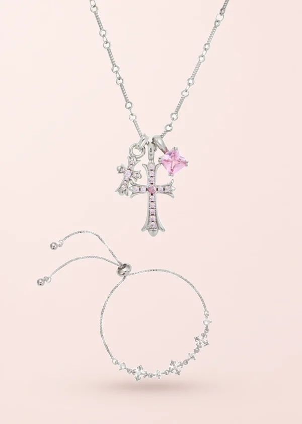 Val Duo & Maria – Schmuckset mit Kreuzmotiv in Silberoptik