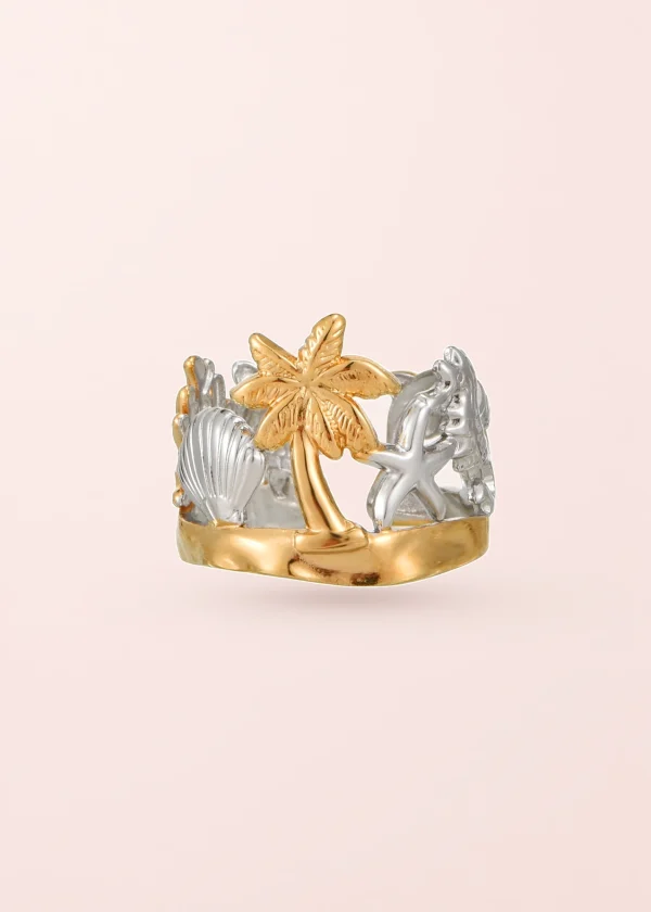 Tropical – Ring mit Muschel- und Seesternmotiv in Goldoptik