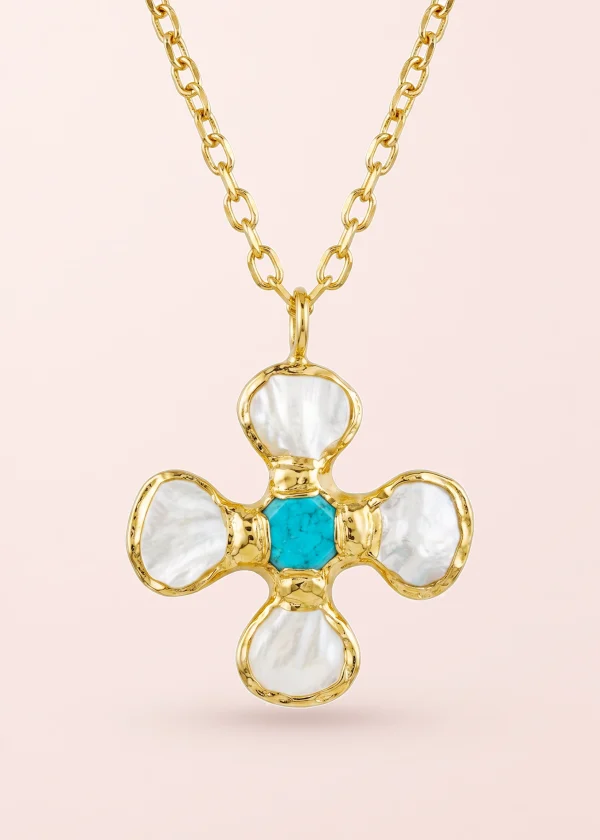 Melisse Turquoise Ocean – Halskette mit Kreuz und Muscheldetails