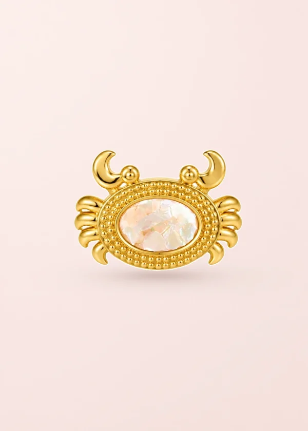 Crab Summer – Ring mit Krebs- und Perlenmotiv in Goldoptik