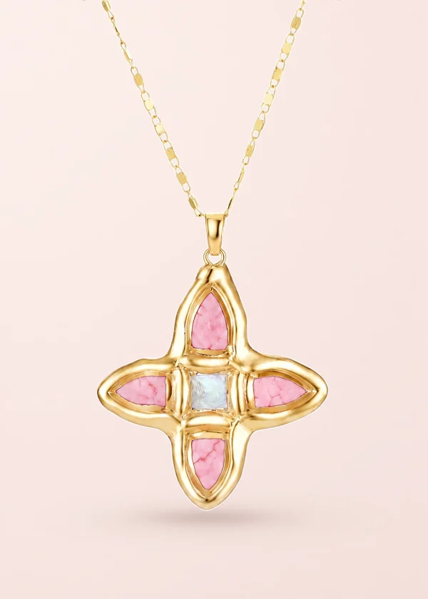 Lou Pink Cross Necklace - Golden