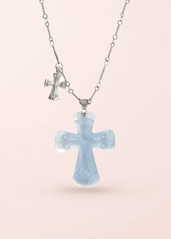 Ocean Blue Cross Silver Necklace