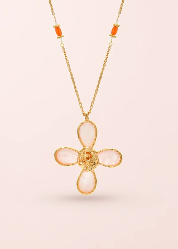 Charlene Romantic – lange Halskette mit Kreuz und Perlendetails