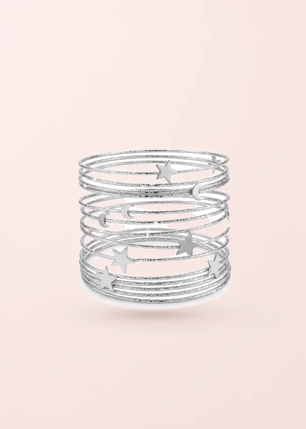 Galaxy Stars – Armband-Set mit Mond und Sternen in Silberoptik