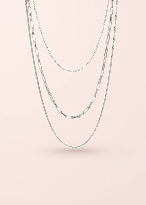 Simple-Trio – mehrlagige Halskette mit geometrischem Design in Silberoptik