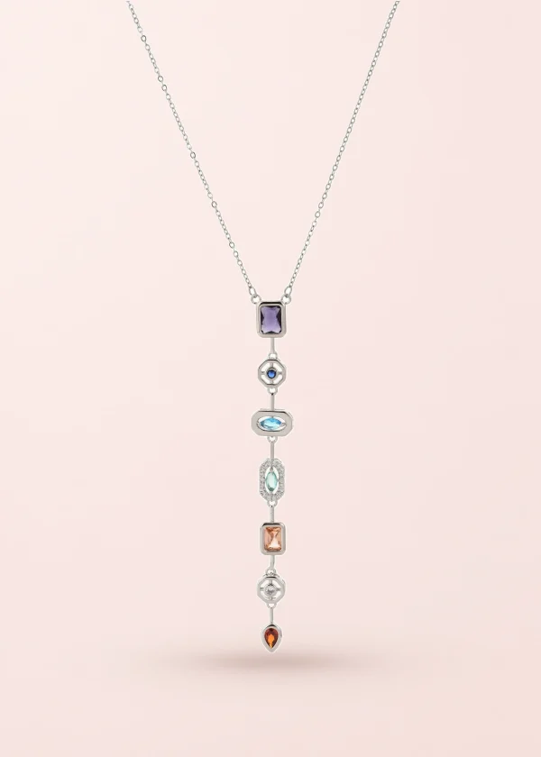 Marly Colorful – Lariat-Halskette mit geometrischem Design in Silberoptik