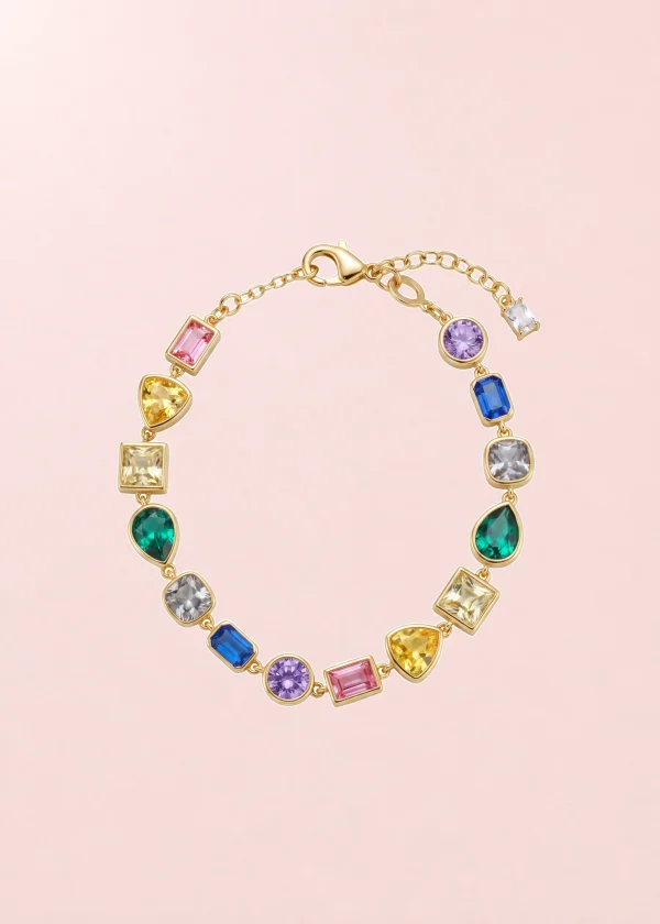Rania Colorful Crystals Golden Bracelet