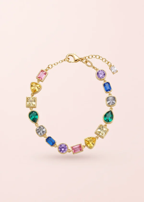 Rania Colorful Crystals Golden Bracelet
