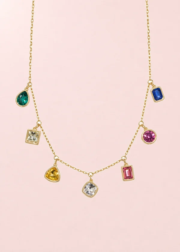 Dalia Colorful Crystals Golden Necklace