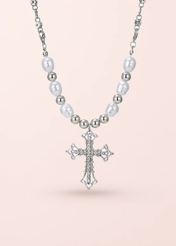 Vintage Pearl Cross Necklace