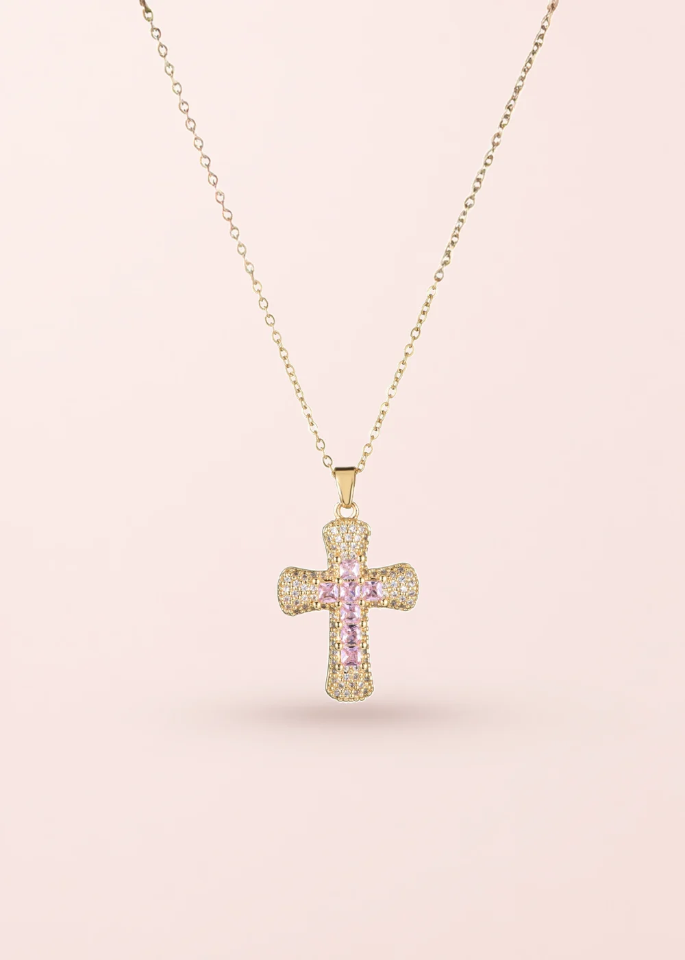 Produktfoto: Fabrice Pink – Kreuz-Halskette mit rosa Details
