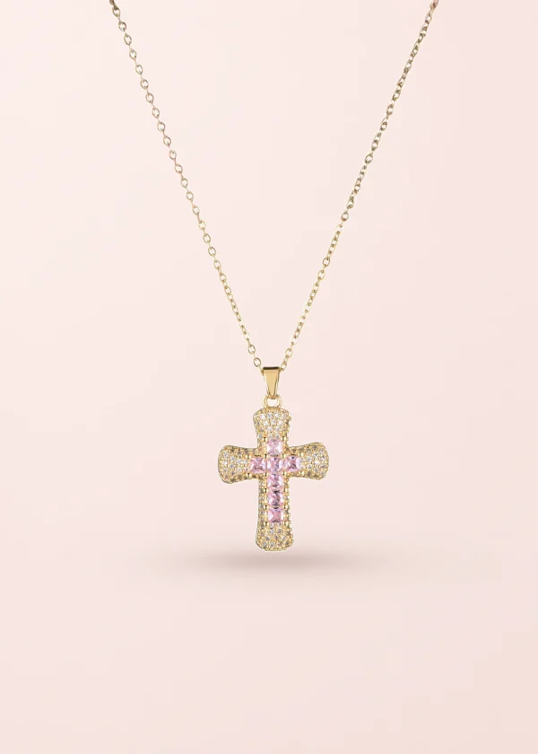 Fabrice Pink Cross Necklace