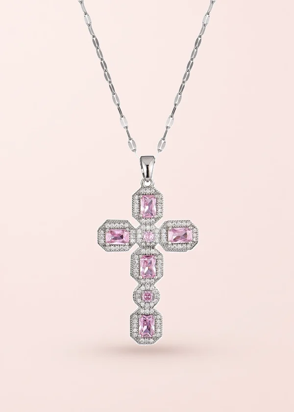 Scarlett Pink Silver Cross Necklace