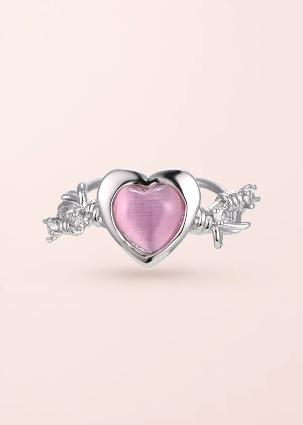 Cyberlove – Herzring mit rosa Details in Silberoptik