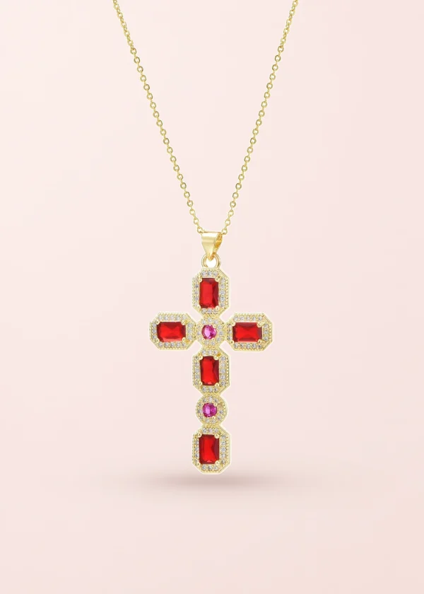 Scarlett Red Golden Cross Necklace