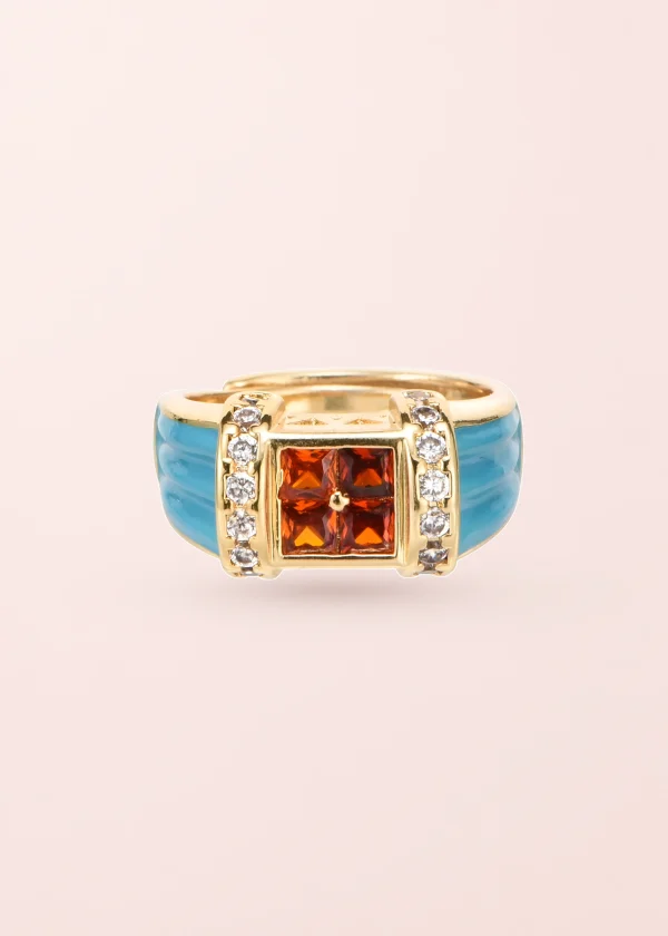 Manon – Vintage-Ring mit orange-blauem Glitzereffekt