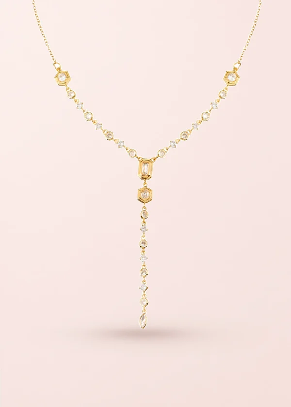 Hayes II – glitzernde Lariat-Halskette in Goldoptik
