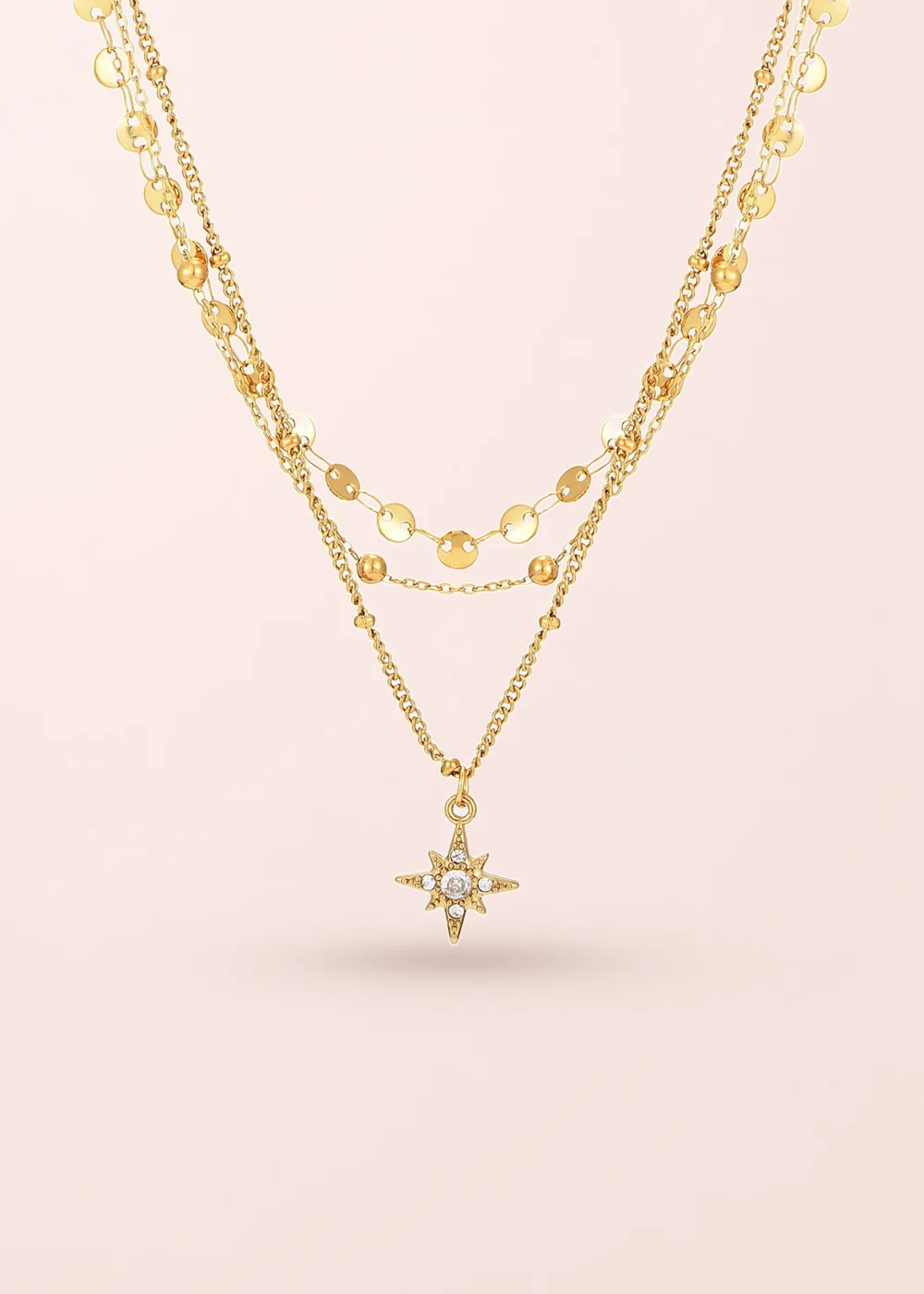 Produktfoto: Star Trio-Layer – dreilagige Kette mit Sternmotiven in Goldoptik