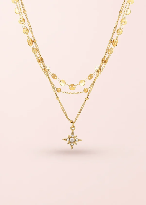 Star Trio-Layer – dreilagige Kette mit Sternmotiven in Goldoptik