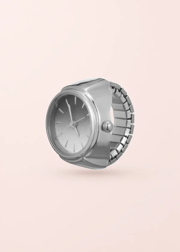 Midnight O'Clock – verstellbarer Ring mit Uhrmotiv in Silberoptik