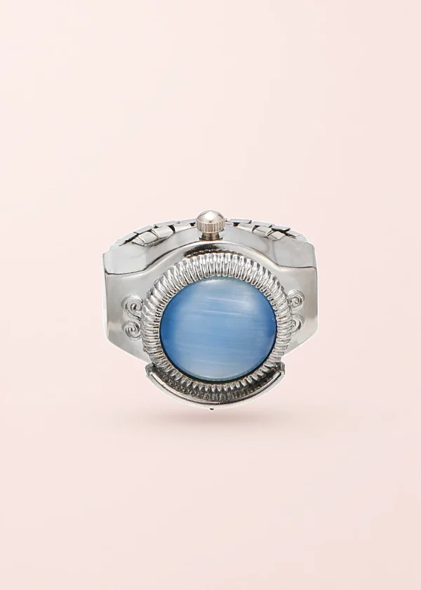Midnight O'Clock Blue Night – verstellbarer Uhrenring in Silberoptik