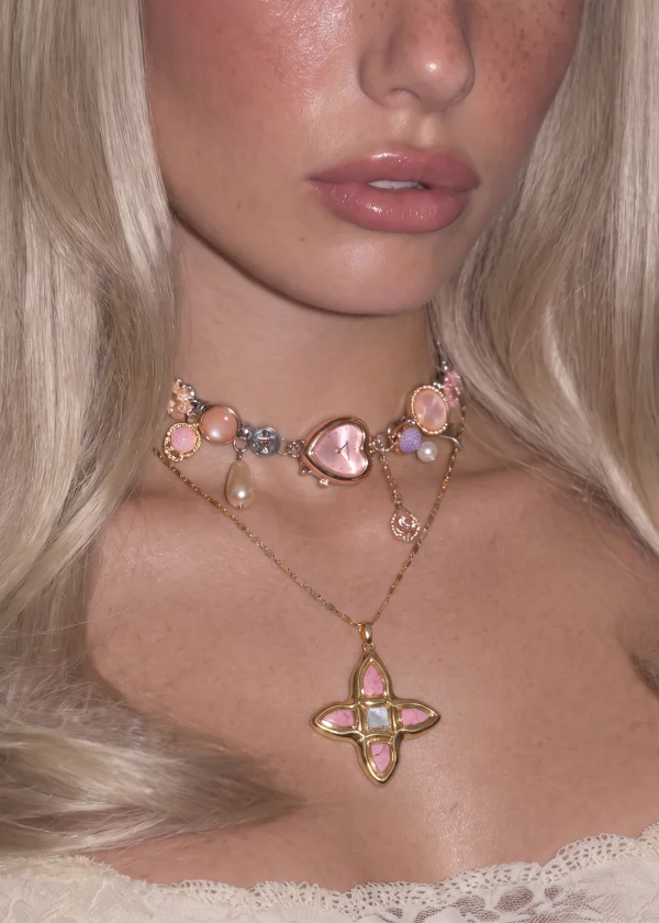 Lou Pink Cross Necklace - Golden — alternate view