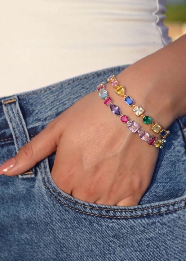 Rania Colorful Crystals Golden Bracelet — alternate view