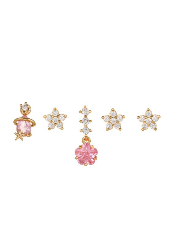 Petit Pauline Pink Stars Golden Earrings product photo